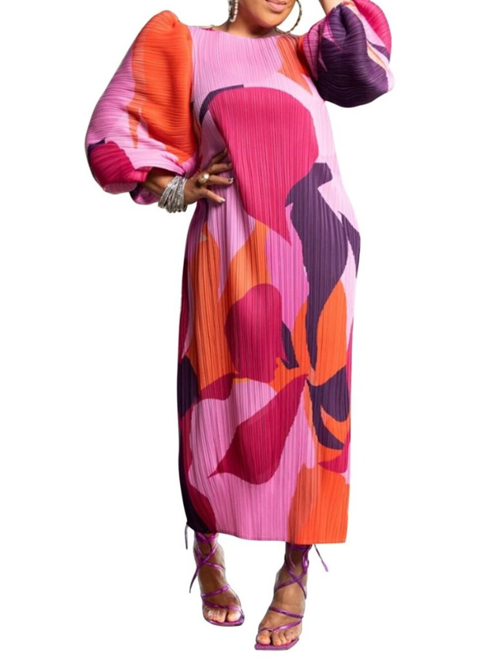 Women Colorful African Dress Floral Party Pleated Maxi Dress